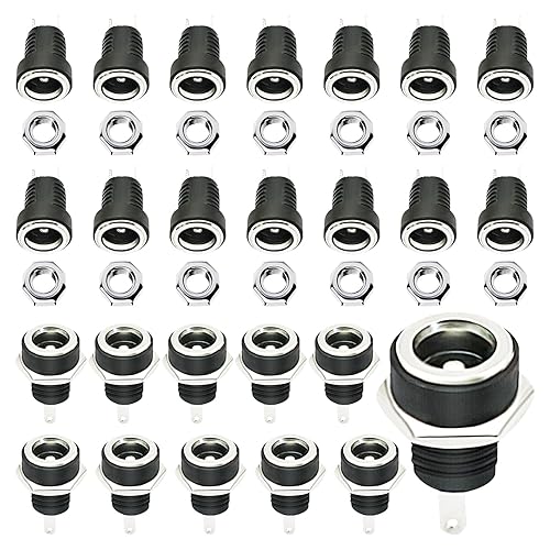 CenryKay 25PCS 5.5mmx2.1mm 2 Pins DC Power Jack Female Panel Mount Connector with Hex Washer