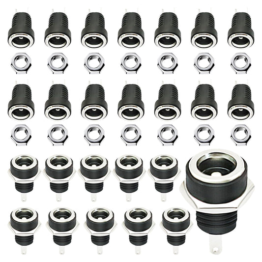 CenryKay 25PCS 5.5mmx2.1mm 2 Pins DC Power Jack Female Panel Mount Connector with Hex Washer
