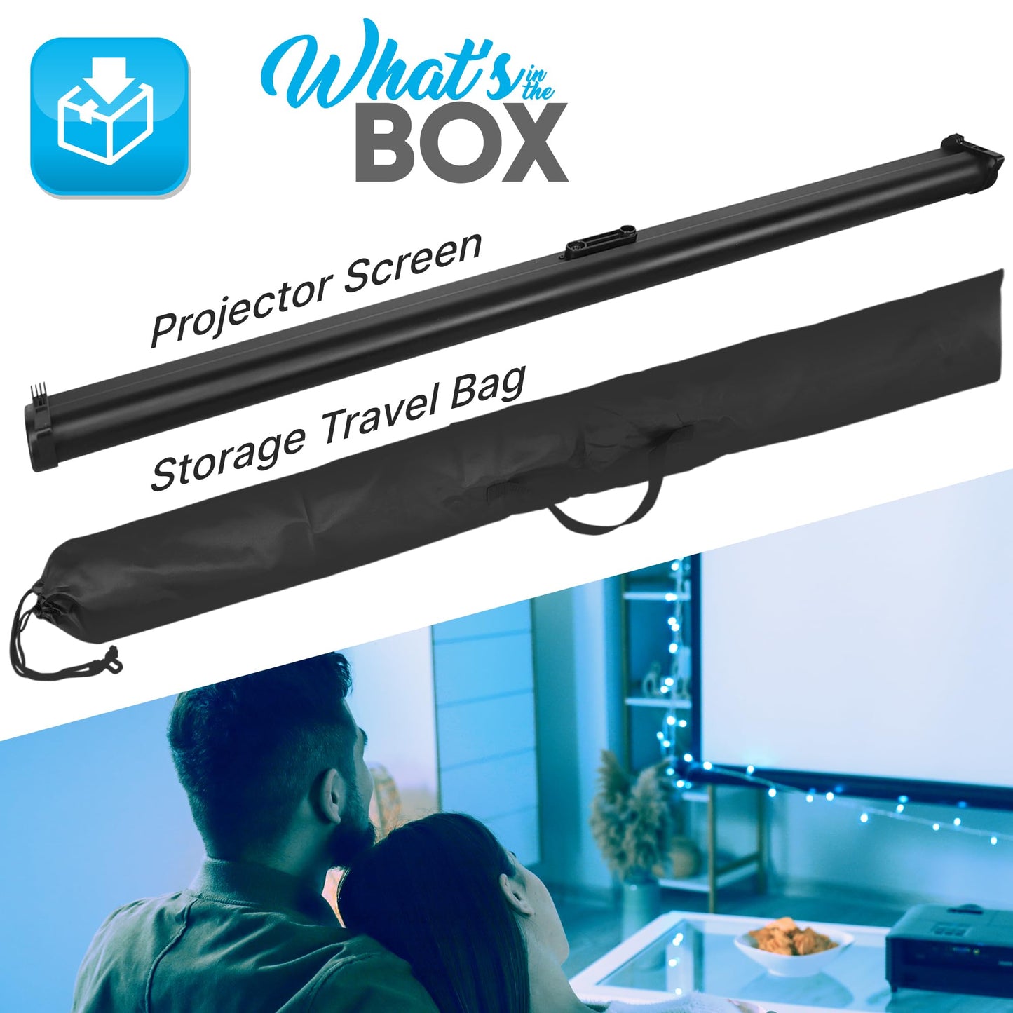 Pyle 50" Inch Portable Projector Screen - Portable Floor Standing, Manual Retractable Pull-Out Style, Mobile Movie Screen, Home Theater Cinema Wedding