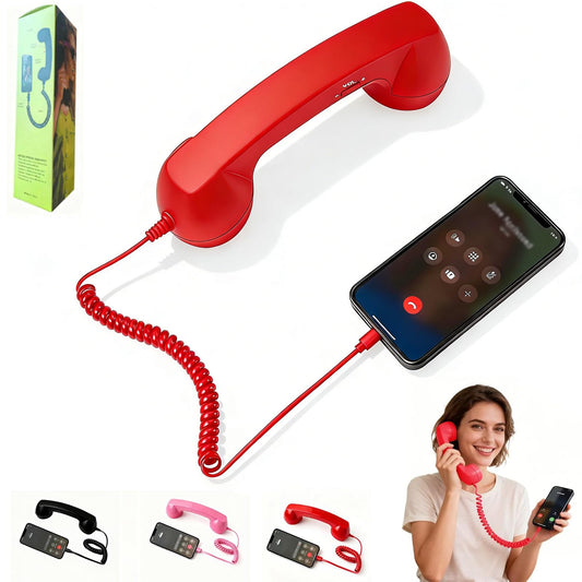 Retro Phone Handset for Type-C Devices, Vintage Style Cell Phone Receiver with Volume Control & Mic, Noise Reduction Wired Landline Handle Receiver