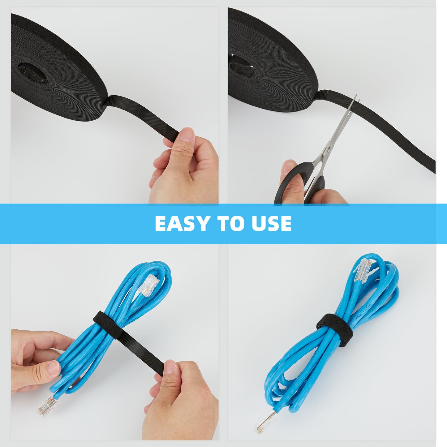 NBTORCH 50 ft x 1/2 inch Hook and Loop Roll, Reusable Fastening Cable Ties, Multi-Purpose Cable Management Wire Ties Cable Straps for Organizing Home