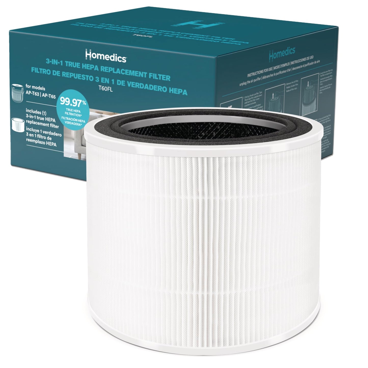 Homedics True HEPA Replacement, Air Purifier Filter for AP-T63 and AP-T65
