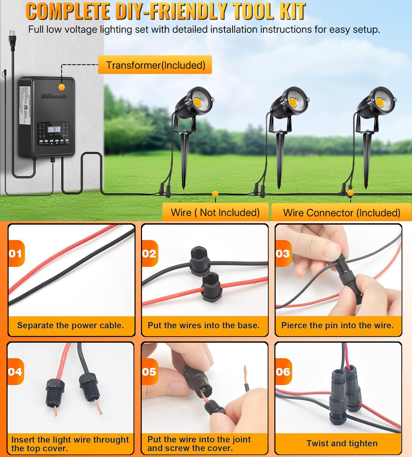 AHSELLUS Low Voltage Landscape Lights 5W 500LM 12V 24V Outdoor LED Landscape Lighting 3000K Warm White IP66 Waterproof Garden Pathway Lights Yard Lawn
