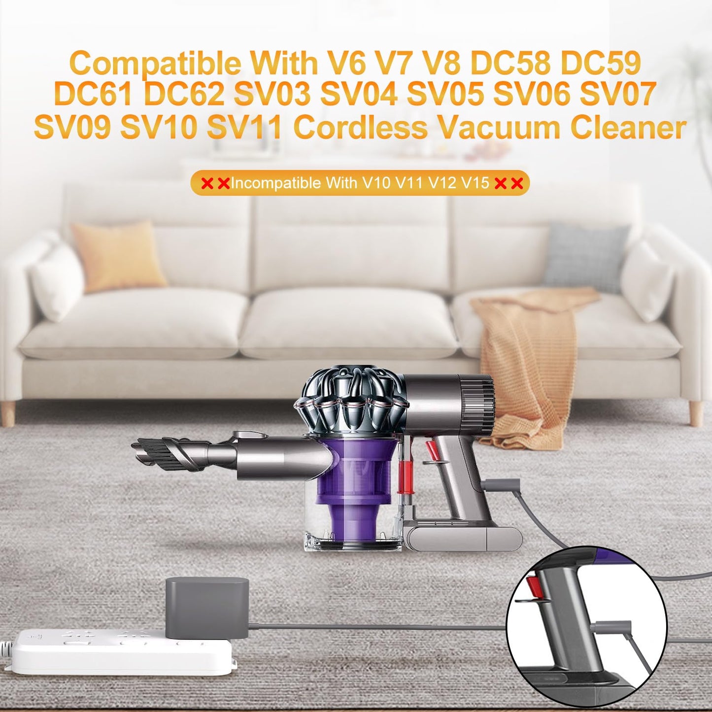 26.1V Vacuum Charger Compatible with Dyson V8 V7 V6 DC59 DC58 DC61 DC62 SV03 SV04 SV05 SV06 SV07 SV09 SV10 SV11 Animal Motorhead Absolute Trigger…