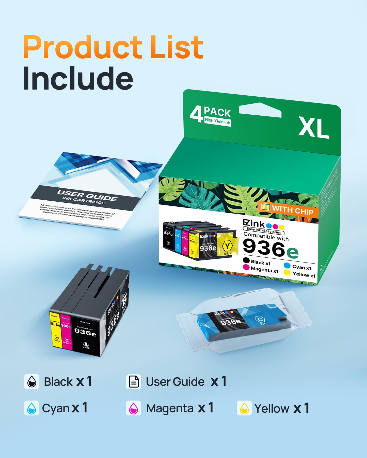 E-Z Ink 936XL 936e 936 Ink Cartridges for HP Printers Replacement for HP 936 Ink Cartridges Combo Pack Work with OfficeJet Pro 9125e 9120e 9730e 9130