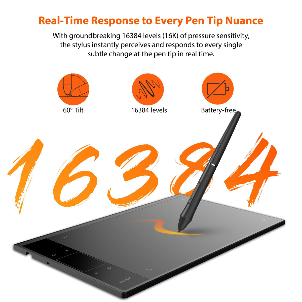 VEIKK A30 V3 Drawing Tablet, 10x6,16384 Levels Pressure Battery Free Pen