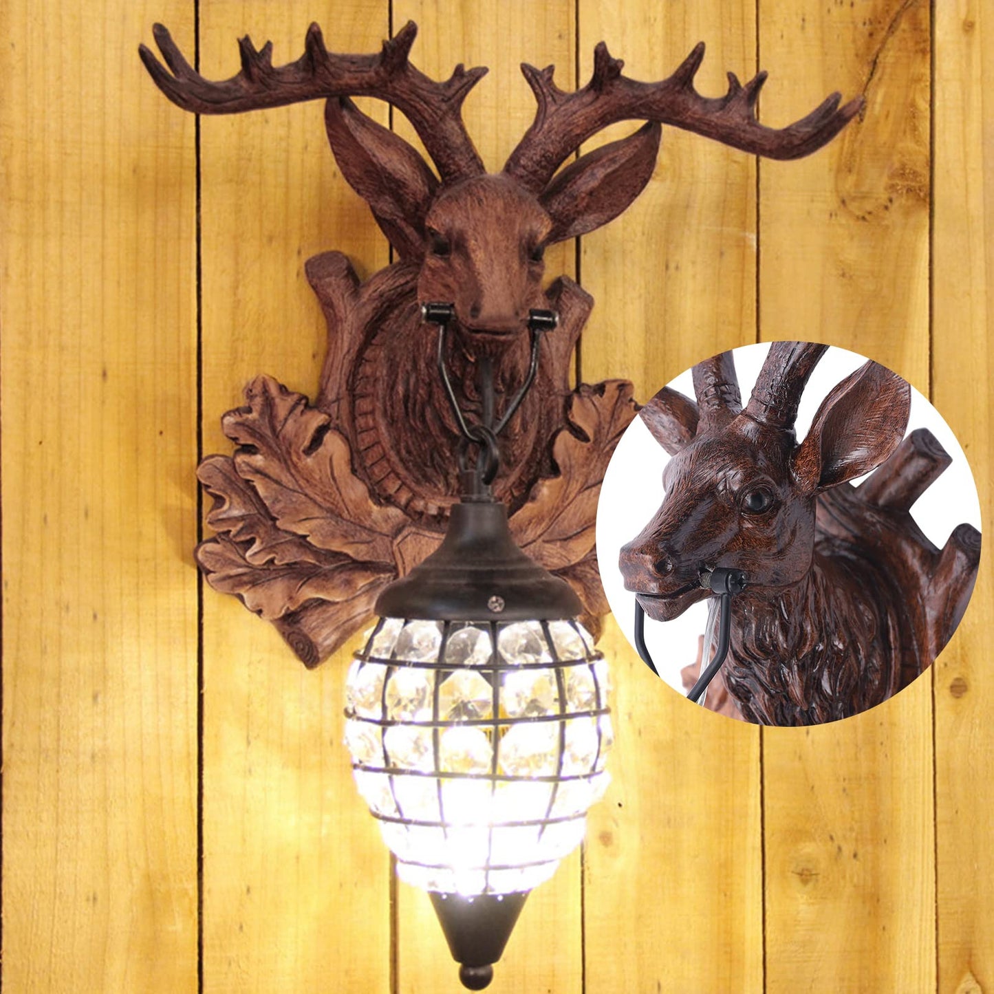 VPABES Indoor Antler Wall Sconce Lighting Fixture, Rustic Deer Wall Light Fixtures Decor for Bedroom Bathroom Hallway Entrance Wildlife Wall Decor