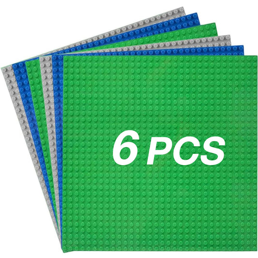 JNZong 6-Pack Classic Baseplates 10"x10" – Compatible Building Brick Base Plates with Major Brands, Multicolor Set