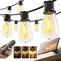KYY 54FT Solar String Lights Outdoor Waterproof with USB Charging & Remote, Dimmable & Timable, Solar Powered Patio Lights with LED Shatterproof Bulbs