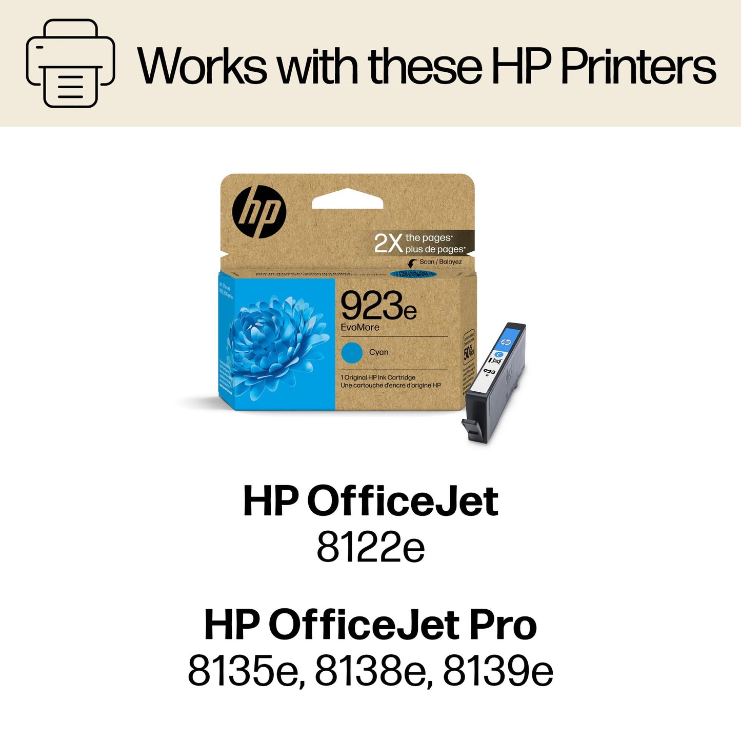 HP 923e EvoMore High Yield Cyan Ink Cartridge | Works with OfficeJet 8120, Pro 8130 Series | Carbon Neutral | 4K0T4LN