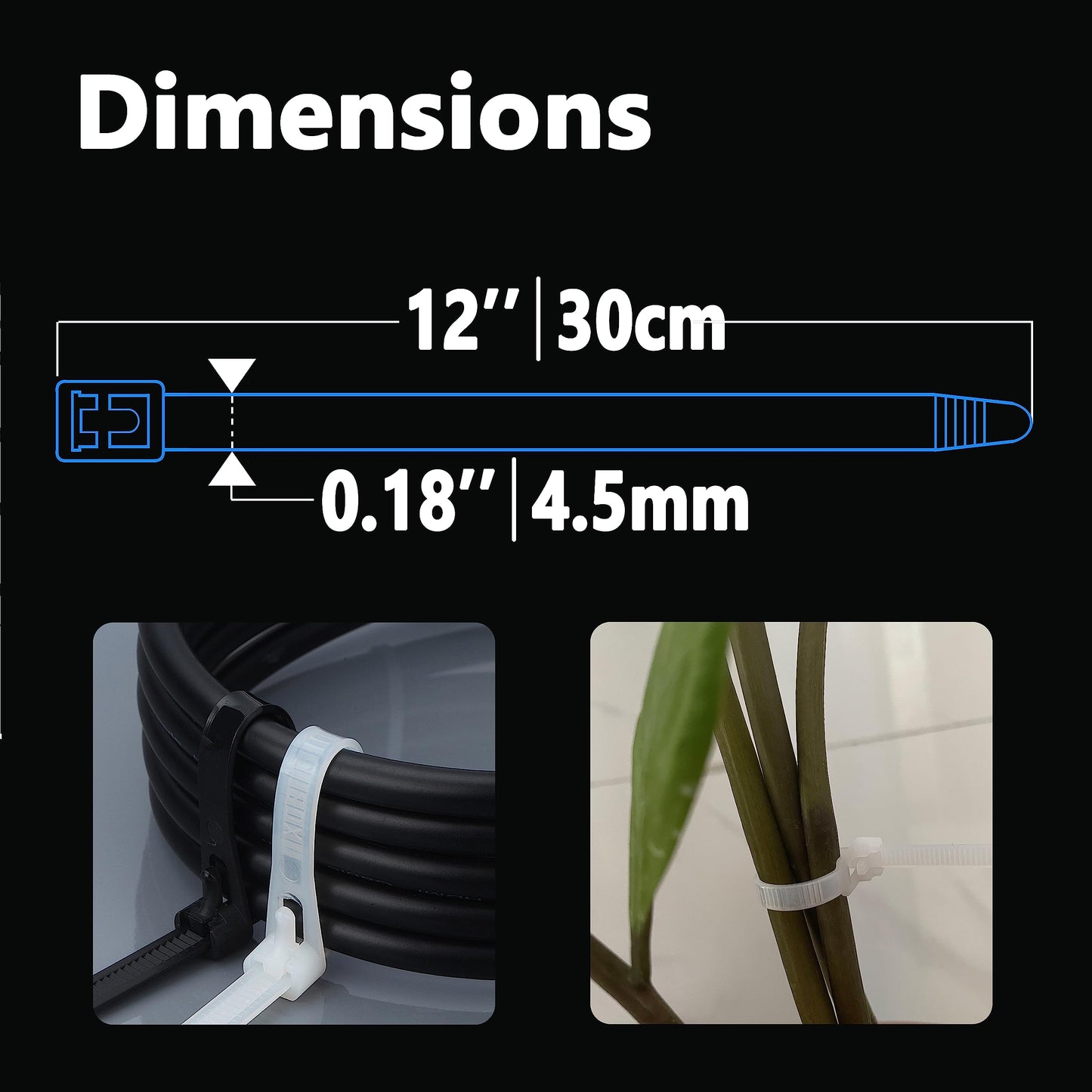 Reusable Zip Ties 12 Inch, 100pcs 50lb Black Zip Tie Heavy Duty Outdoor Cable Ties, Releasable Plastic Tie Wraps, Wire Ties Removable for Cord