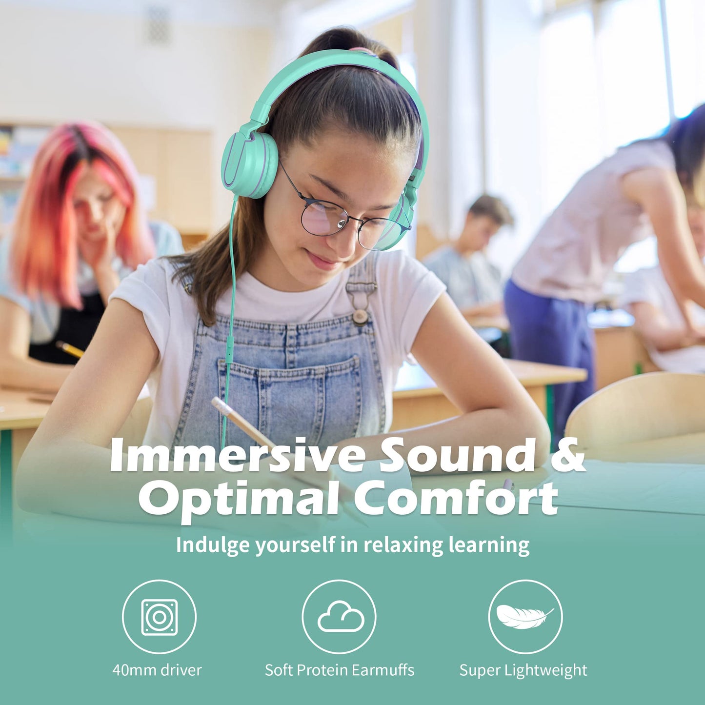 Kids Headphones, AILIHEN I35 On-Ear Headphones for School, 93dB HD Mic Stereo Headphone for Kid Girls Children, Foldable Wired 3.5mm for Chromebook…