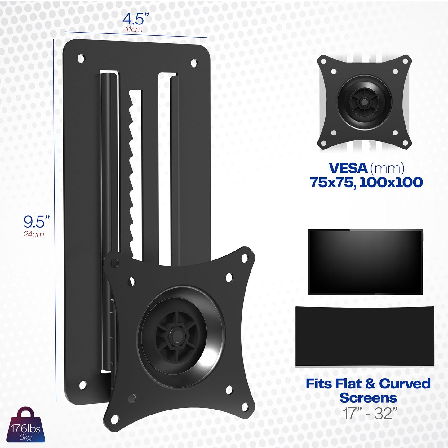 VIVO Height Adjustable 17 to 32 inch Single Monitor Articulating Wall Mount for Standing Workstations, Fits 1 Screen with Max VESA 100x100mm, Black