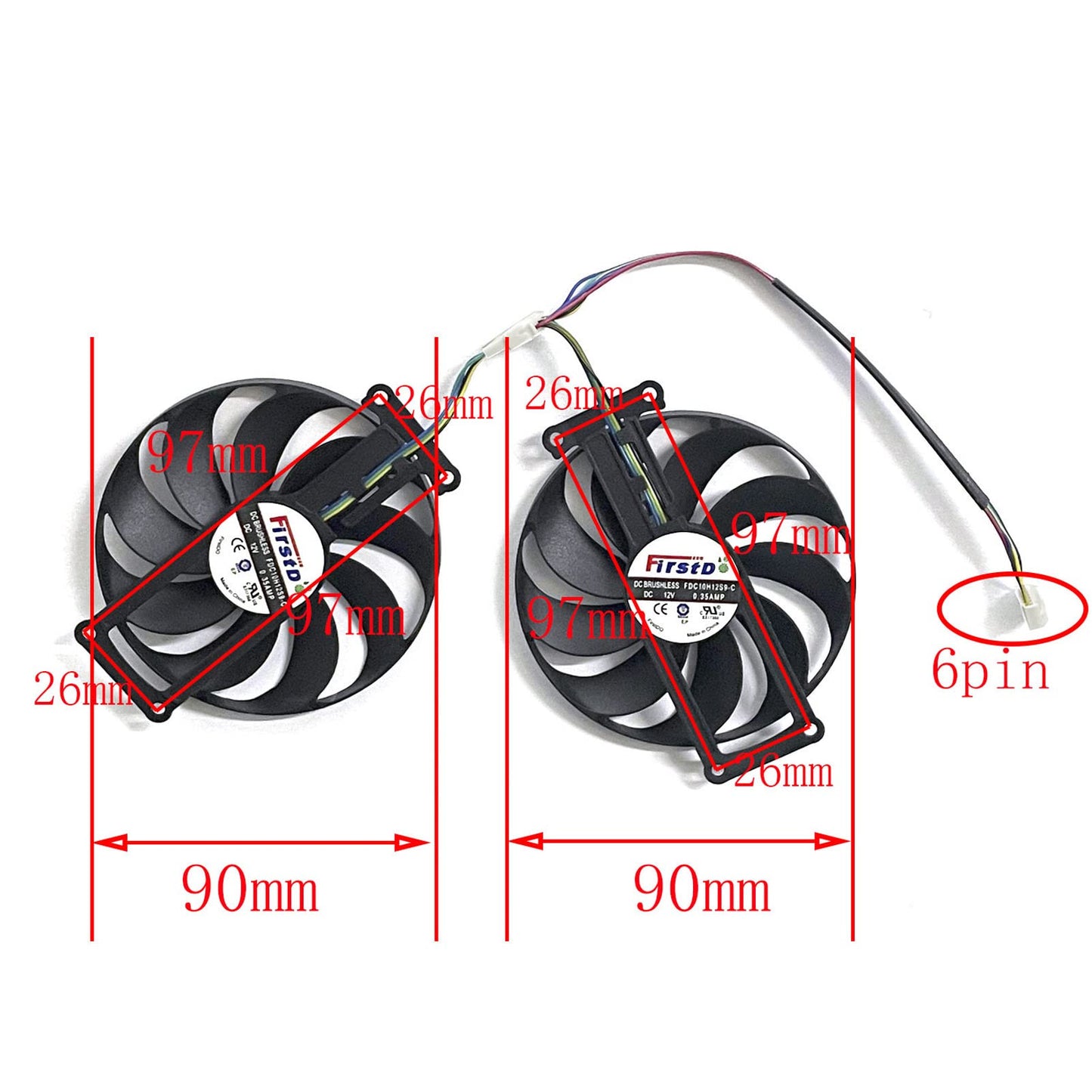 FDC10H12S9-C T129215SU 6PIN RTX 2060 Super GPU Fan for ASUS GTX 1660 1660Ti Dual EVO OC RTX2070 Graphics Card Cooler Fan (FDC10H12S9-C)
