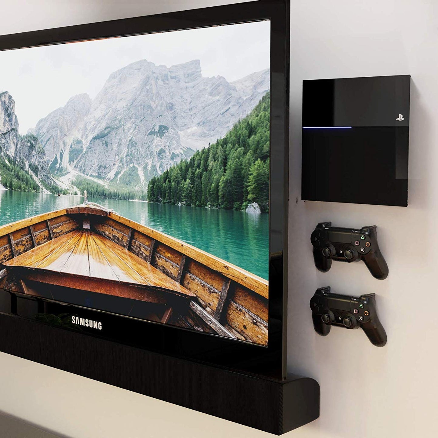 HumanCentric Wall Mount Compatible with PS4 Slim, 2 Controller Mounts Bundle, Mount on The Wall or on The Back of the TV with a VESA Pattern, Does Not