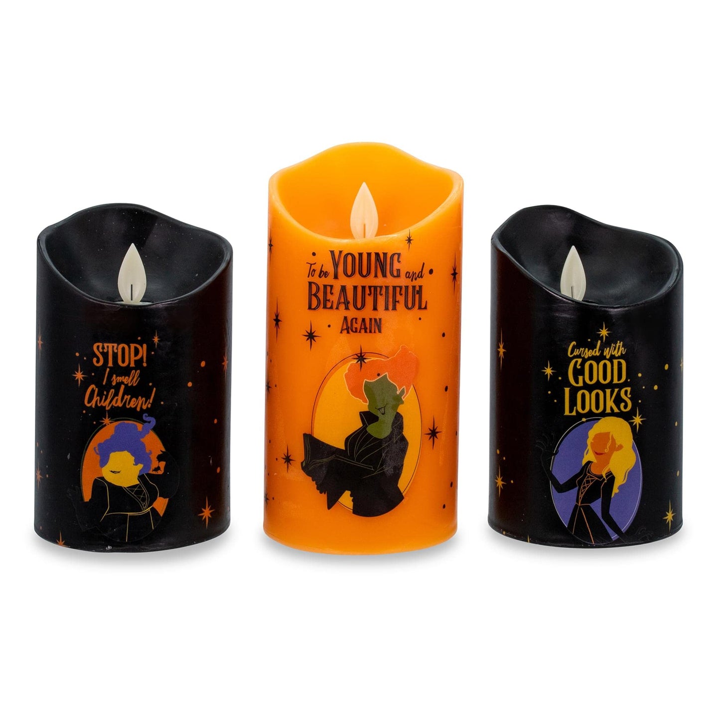 Disney Hocus Pocus Set of 3 LED Flickering Flameless Candles With Automatic Timers | Officially Licensed Collectible