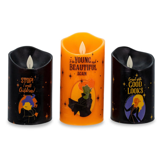 Disney Hocus Pocus Set of 3 LED Flickering Flameless Candles With Automatic Timers | Officially Licensed Collectible