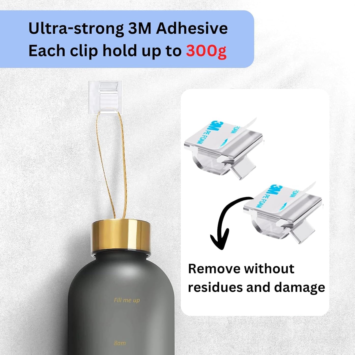 [100Pcs] Outdoor Light Clips, Adhesive Cable Clips for Wall, Wire Holder Cable Management Cord Organizer Hooks, Christmas Light Clips for Outside