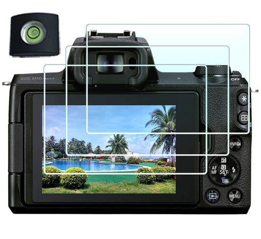 Screen Protector for Canon EOS M50 M100 Mark ii DSLR Camera(for Accessories) with Hot Shoe Cover Tempered Glass Film 0.3mm High Definition 9H Hardness