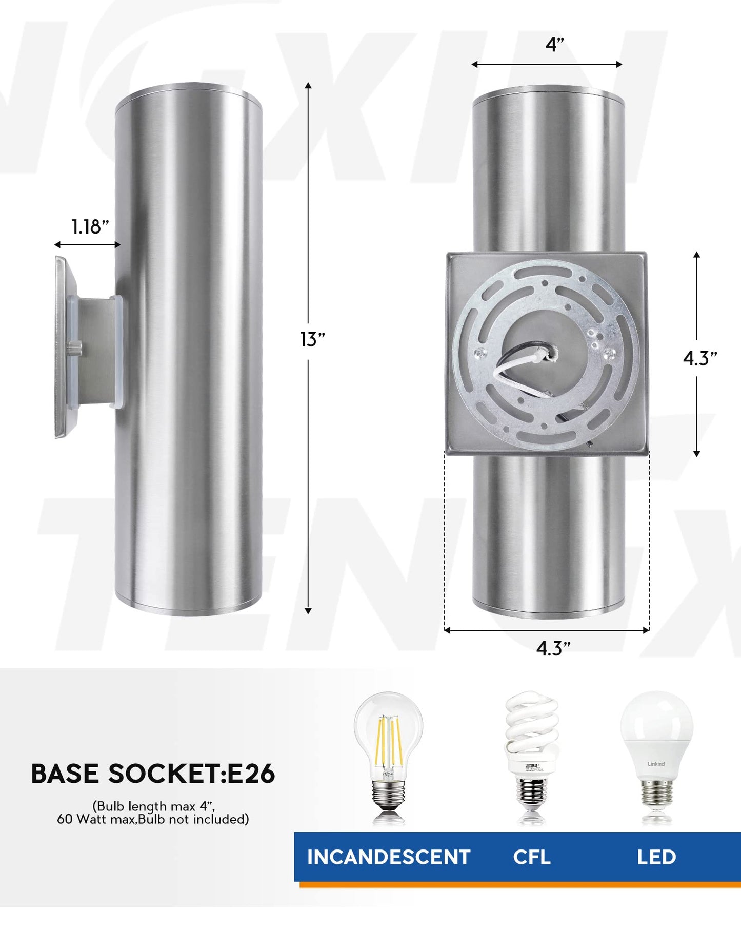 TENGXIN Outdoor Wall Light,2 Pack Modern Outdoor Wall Sconce with Stainless Steel Cylinder,Brushed Nickel Finsh Wall Mount Light