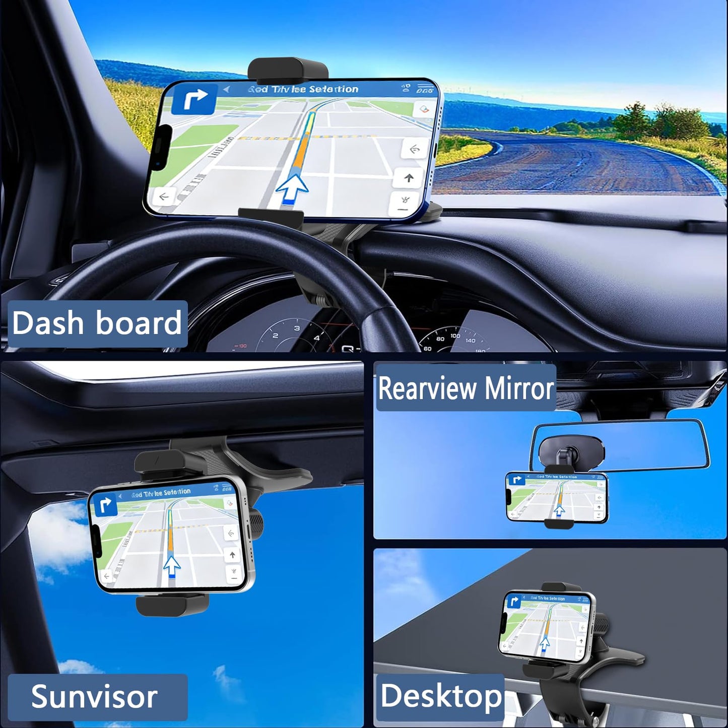 Jawhalt Universal 360 Dashboard Phone Holder, Easily Adjustable No-harm Clip Design Phone Mount for Car Compatible with All 4-7 Inch Smartphones