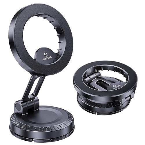 WixGear Stick-On Foldable Magnetic Car Mount Dashboard Phone Holder, Strong Magnet Mount for MagSafe iPhone & All Smartphones, 3M VHB Adhesive