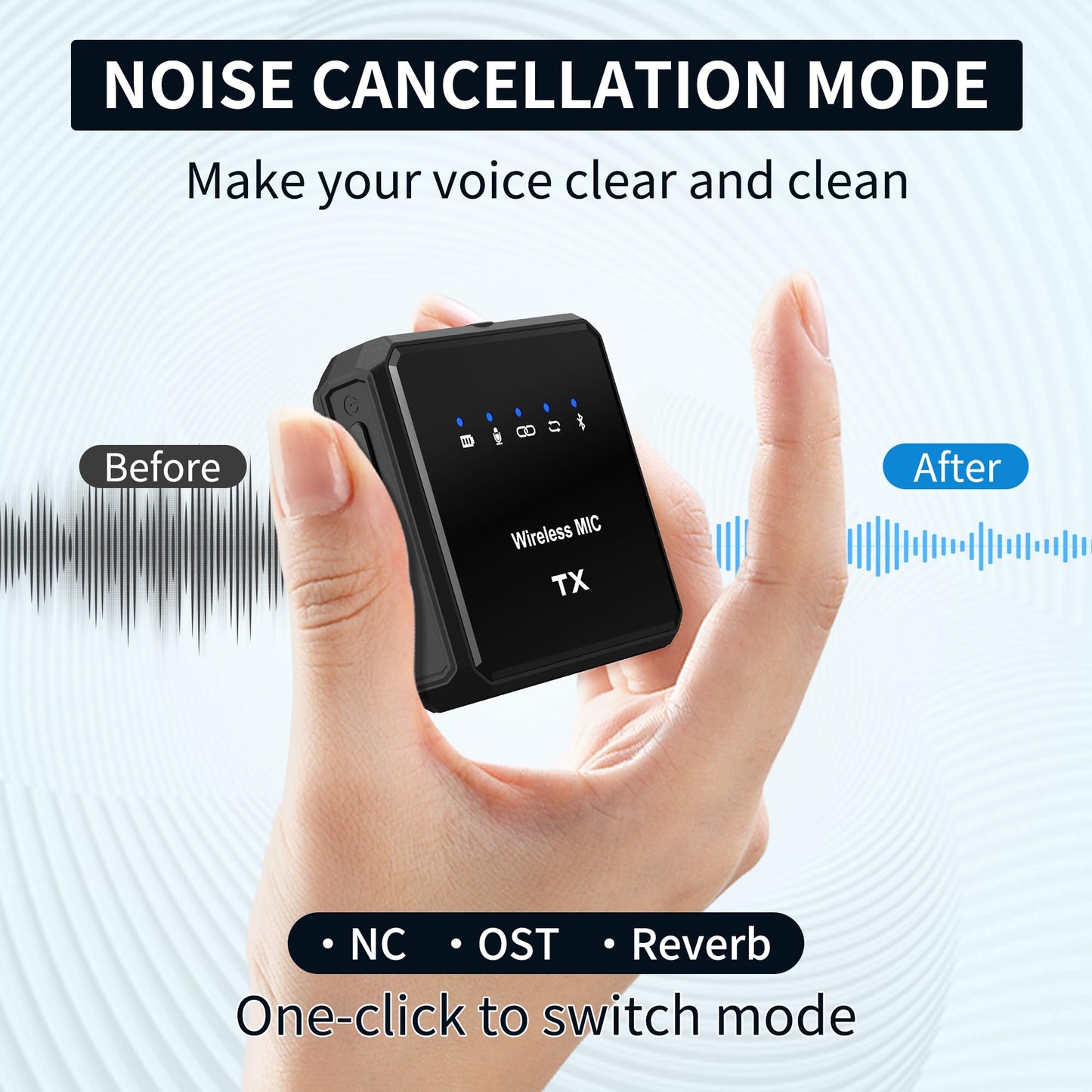 VJZFA Wireless Lavalier Microphone with Noise Cancellation, 656 ft Range, 24-Hour Battery, Dual Channel, Compact Lapel Microphone Wireless for DSLR