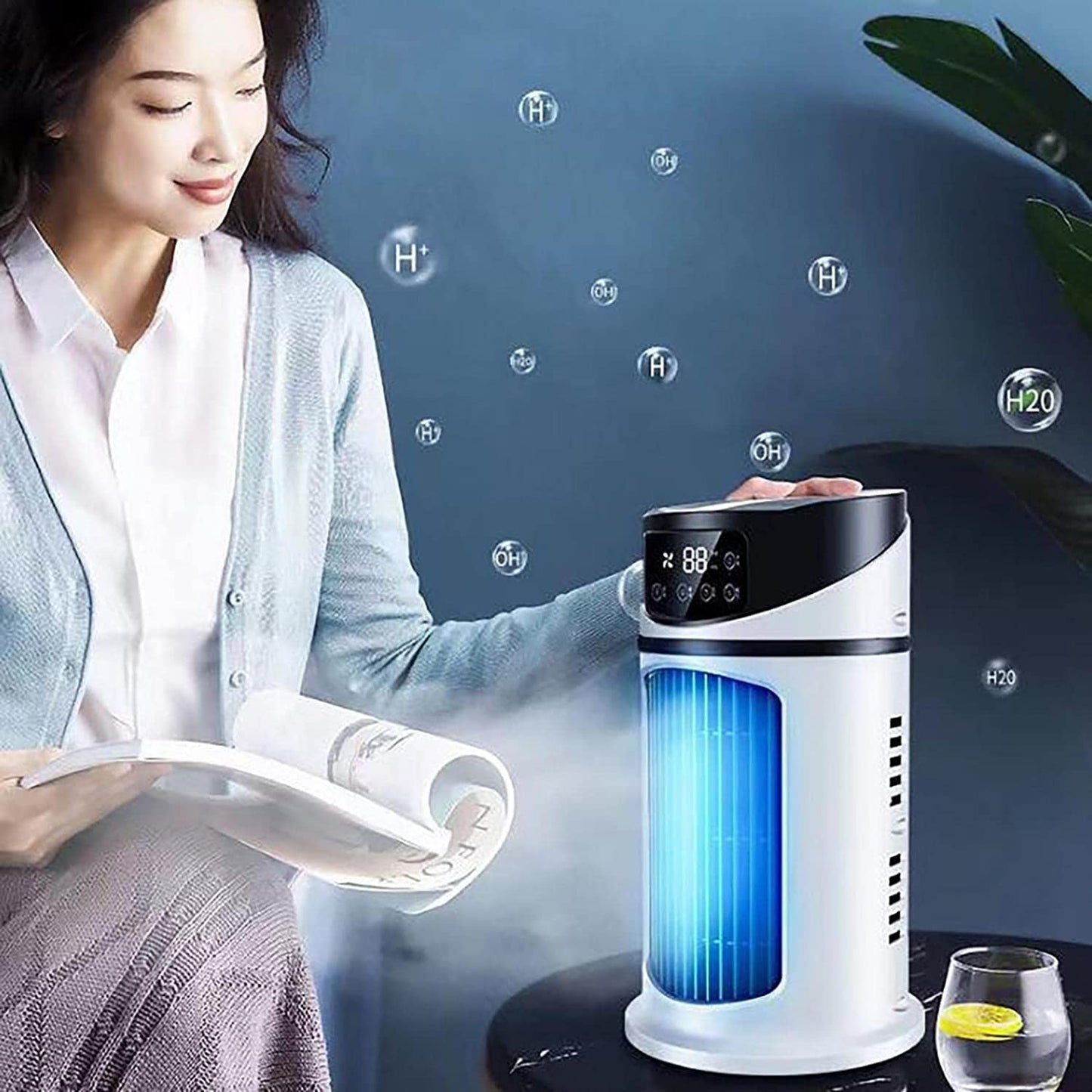 YWangQiang Oscillating Tower Fan USB Tower Fan, 2-in-1 Bladeless Small Fan with 3 Speeds 2 Ways Add Water 50° Oscillation 12H Timer,Quiet Tower Fan