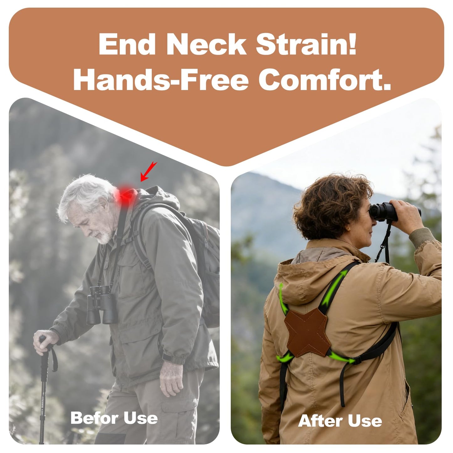 HTtoy Binocular Harness Strap, Adjustable X-Shaped for Hunting, Hiking & Birding, Bino Harness Fits for Carrying Binocular, Cameras, and More