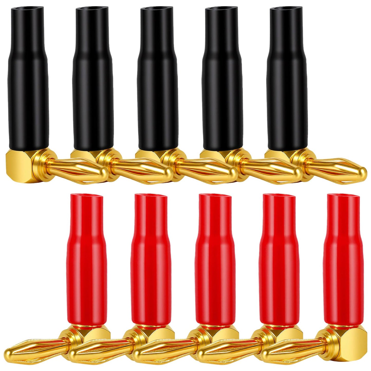 10Pcs 4mm Banana Plugs 90 Degree Right Angle Speaker Connectors 24K Gold Plated Durable Audio Cable Terminals Speaker Connectors for Home Theater