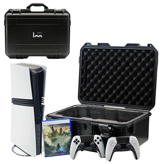 Hard Shell Travel Case Compatible with PlayStation 5 Pro Console, Controllers,Accessories-Waterproof PS5 Pro Carrying Case with Customized Foam