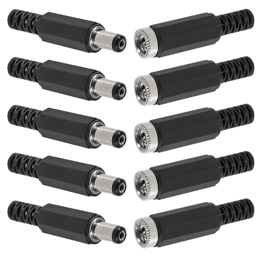 5Pcs Replacement Male Plug Power Supply Ends DC 5.5x2.1mm with 5Pcs 5.5x2.1mm DC Female Jack Solder Type DIY DC Barrel Connector Power Supply Socket