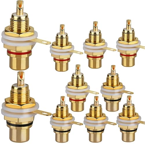 DIYhz 10Pcs Audio Terminal Jack Panel Mount RCA Lotus Head Welding Female Socket Connector (5Pcs Black + 5Pcs Red)