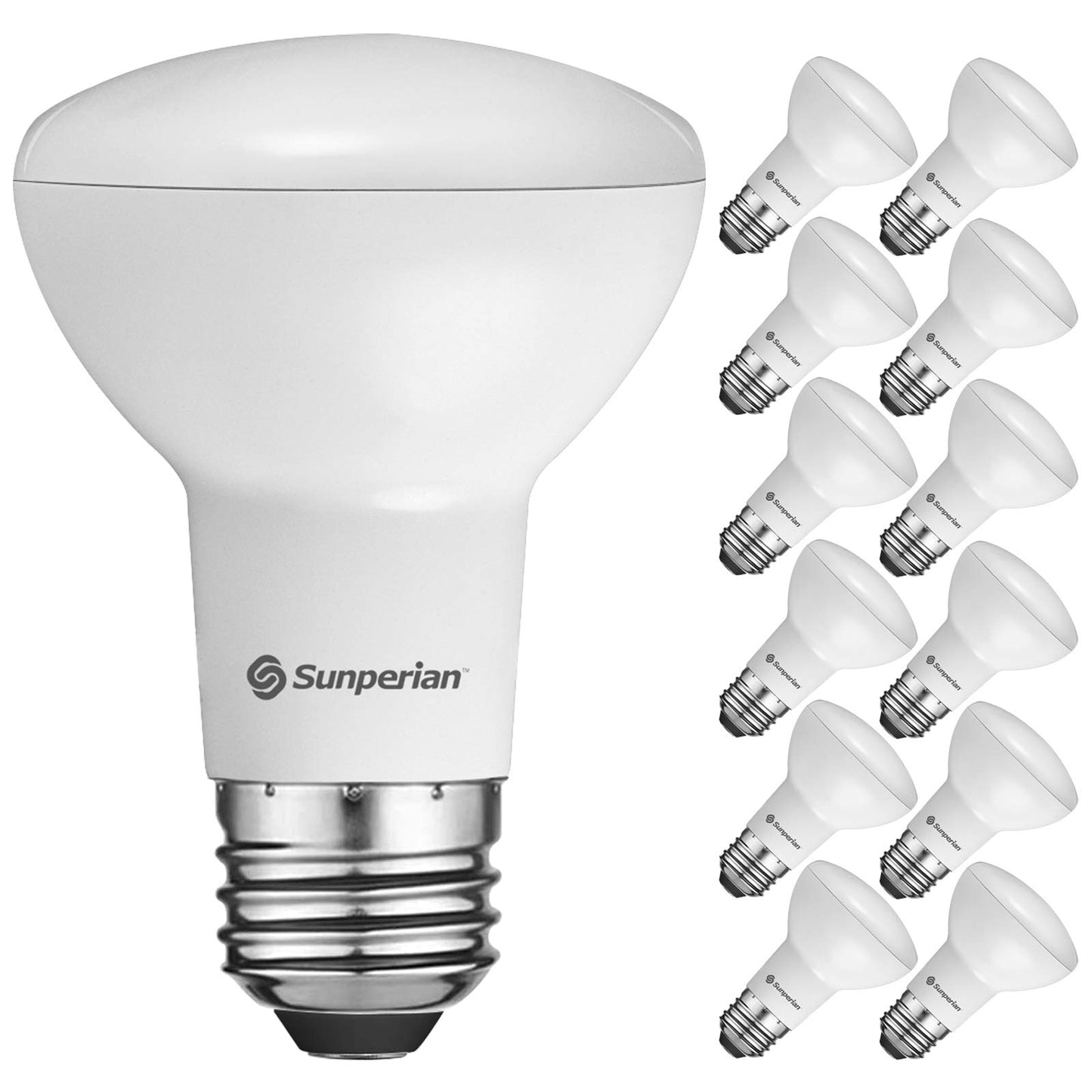SUNPERIAN 12 Pack BR20 LED Bulb, 6W=50W, 6500K Ultra Daylight, 550 Lumens, Dimmable Flood Light Bulbs for Recessed Cans, Enclosed Fixture Rated, Damp
