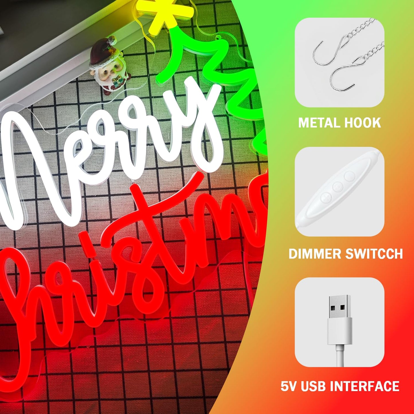 LED Neon Light for Wall Decor - Dimmable Acrylic Neon Sign Merry Christmas Light up Sign for Xmas Party Decor Gifts