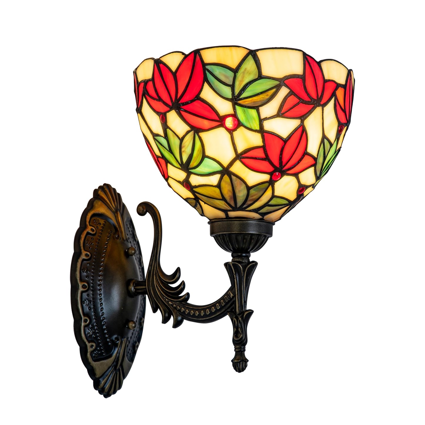 Msrzuds Tiffany Stained Glass Wall Sconce Lamp 8" Maple Leaf Floral Shade Decoration Wall Mount Light for Living Hallway Corridor Stairs Housewarming