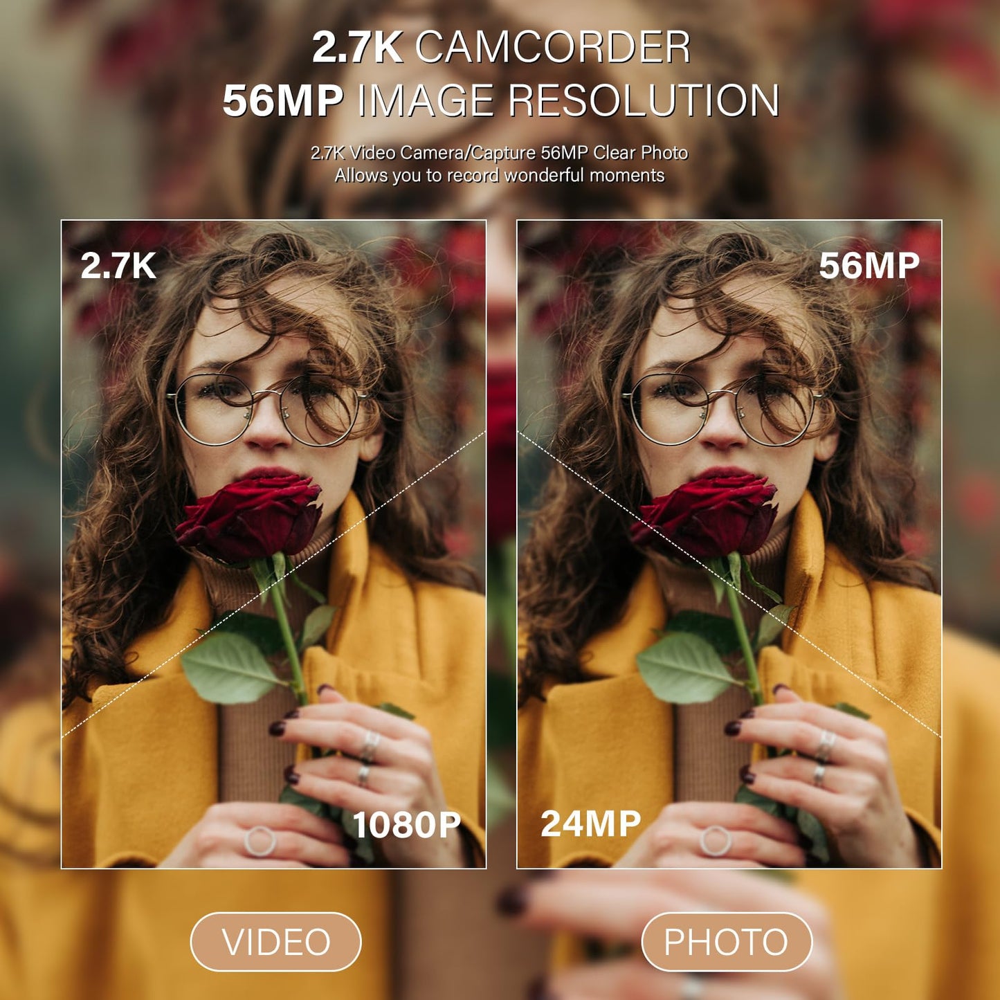 Muitune Camcorder Video Camera QHD 2.7K 56MP 16X Digital Zoom Vlogging Camera with LED Fill Light for YouTube, 2.8 Inch 270 Degree Rotation LCD Screen