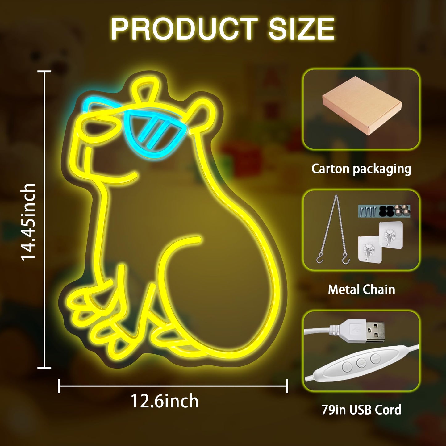 Capybara Neon Sign, Cute Dimmable Led Neon Night Lights Up Animal Capybara Decor for Bedroom Living Room Man Cave Home Bar Wall Decoration, Birthday