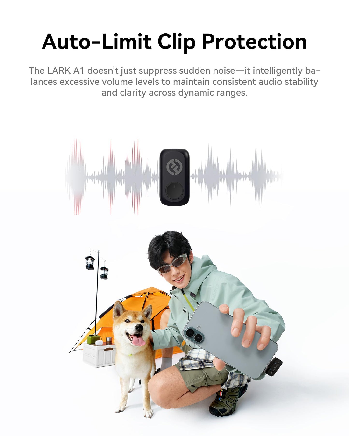 Hollyland Lark A1 Wireless Microphone for iPhone & Android, 48kHz/24-bit Studio Audio, 3-Level Noise Cancellation, 200m Range, Magnetic Mini Mic for