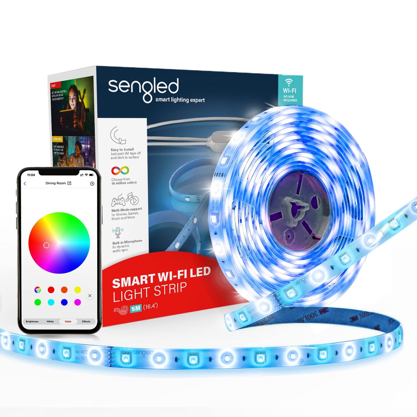 Sengled Smart LED Strip Lights, 16.4ft Wi-Fi LED Lights Work with Google Home, 16 Million Colors, RGB, Music Sync, Adjustable Length, 25,000 Hours