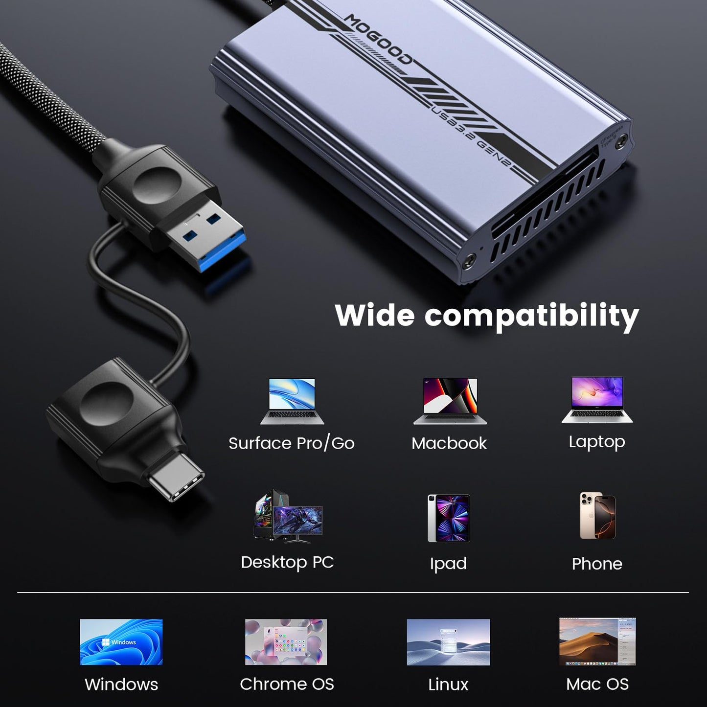MOGOOD CFexpress Card Reader, USB 3.2 10Gbps CFexpress Type B Card Reader, USB C Portable Aluminum Memory Card Adapter Compatible with iPhone 17 Pro