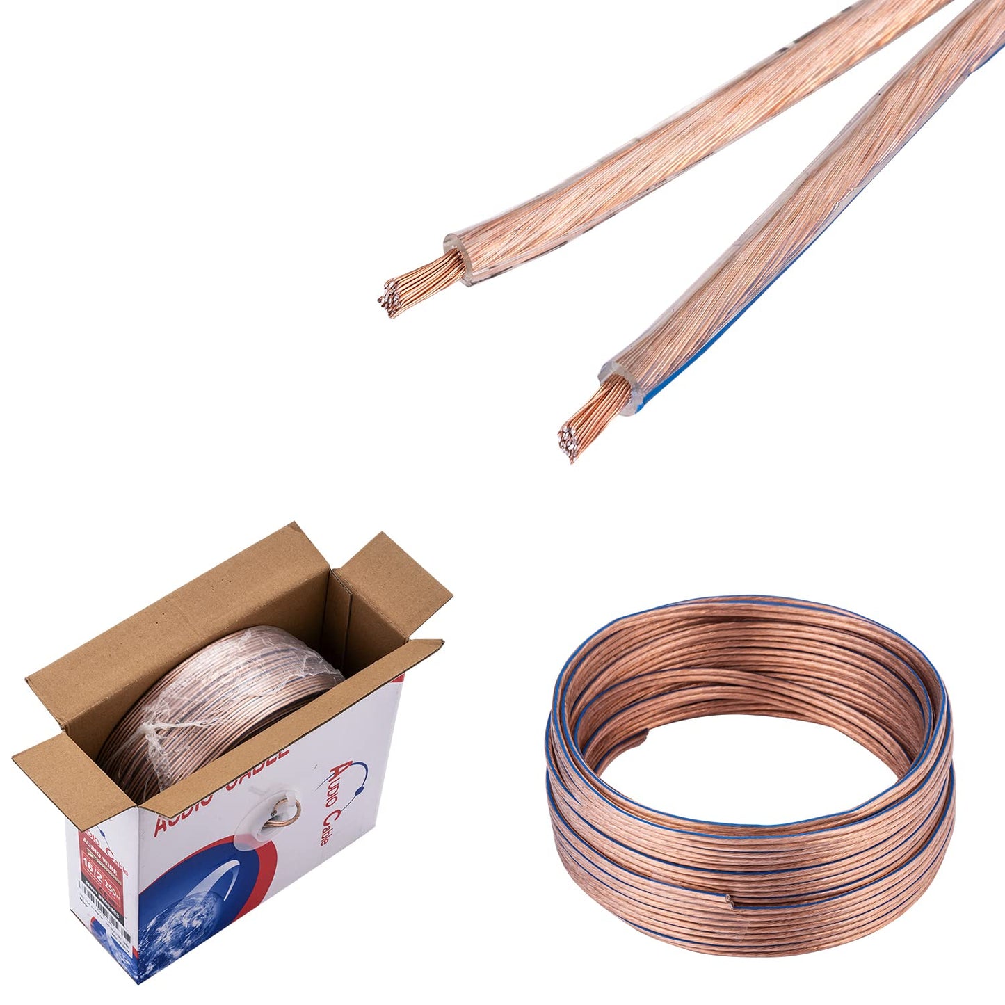 Cables Direct Online Speaker Wire 16 Gauge 16/2 Conductors CCA (Copper Clad Aluminum) Transparent Low Voltage Clear Cable for Home Theater, Car Audio