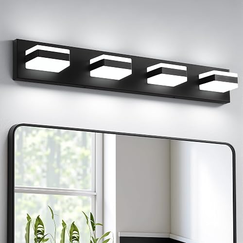 NEWSEE Bathroom Lighting Fixtures Over Mirror, 4 Light Bathroom Vanity Light Fixtures with Cool White 5000K, Matte Black LED Modern Vanity Wall Lights