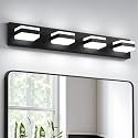 NEWSEE Bathroom Lighting Fixtures Over Mirror, 4 Light Bathroom Vanity Light Fixtures with Cool White 5000K, Matte Black LED Modern Vanity Wall Lights