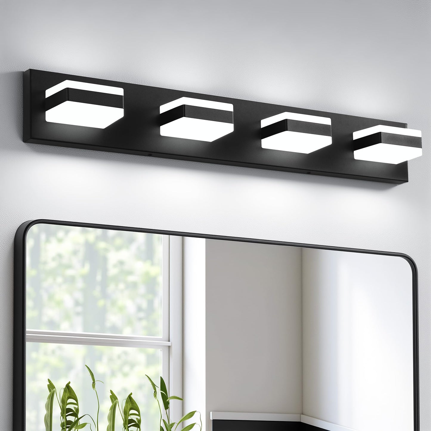 NEWSEE Bathroom Lighting Fixtures Over Mirror, 4 Light Bathroom Vanity Light Fixtures with Cool White 5000K, Matte Black LED Modern Vanity Wall Lights