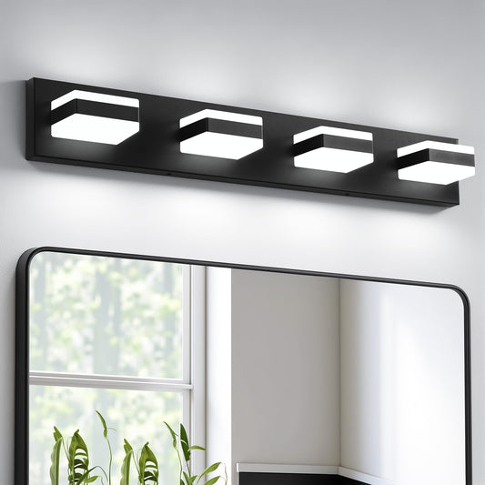 NEWSEE Bathroom Lighting Fixtures Over Mirror, 4 Light Bathroom Vanity Light Fixtures with Cool White 5000K, Matte Black LED Modern Vanity Wall Lights
