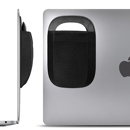 Afterplug Stick-On Mouse Pouch for Laptop, Adhesive Holder Compatible with Apple Magic Mouse 1 & 2, Logitech Pebble & Pop and Other Slim Mice - Black