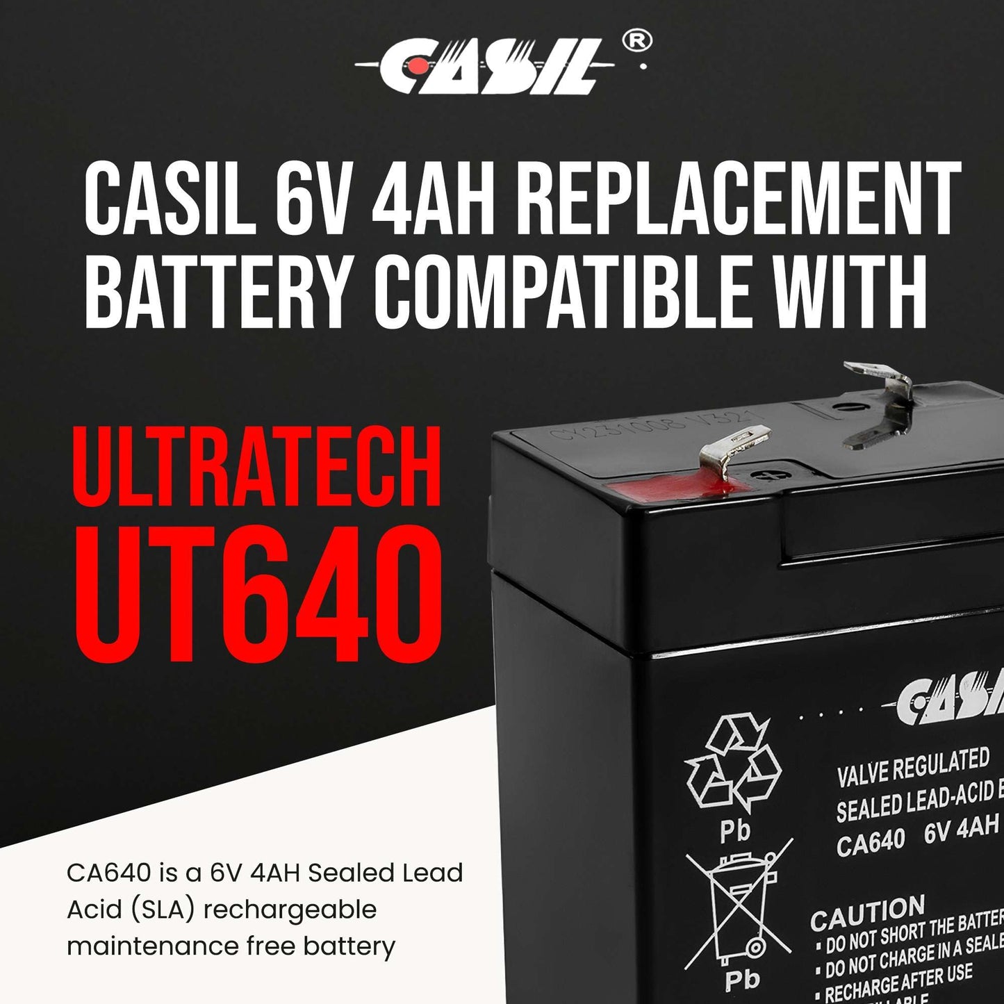 Casil CA640 6V 4Ah Battery - Replacement for Lithonia ELB06042 Emergency Light Battery, ELB 06042 - Compatible with Lithonia Exit Signs & Commercial…