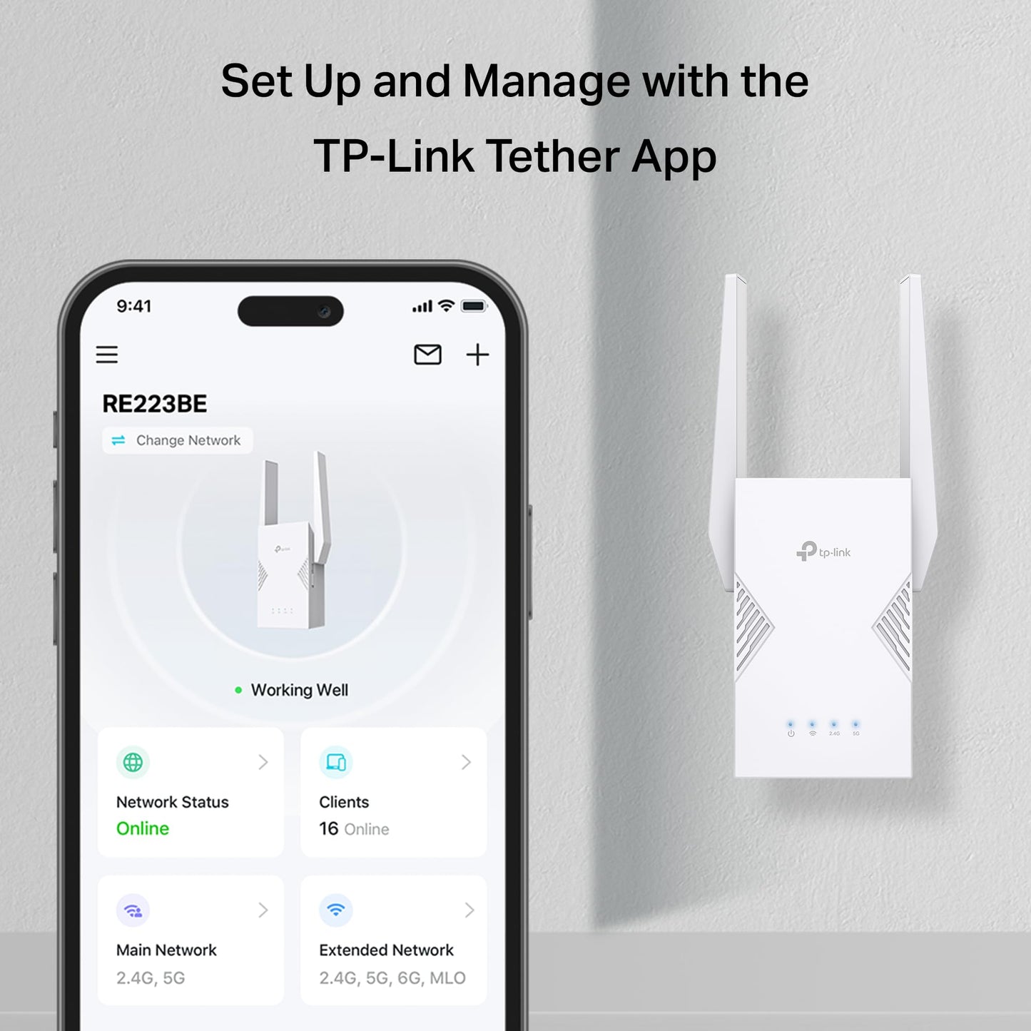 TP-Link BE3200 Wi-Fi 7 Range Extender RE223BE w/Ethernet Port | 3.2 Gbps Dual-Band Wireless Repeater | Internet Signal Booster for Home | Up to 2400
