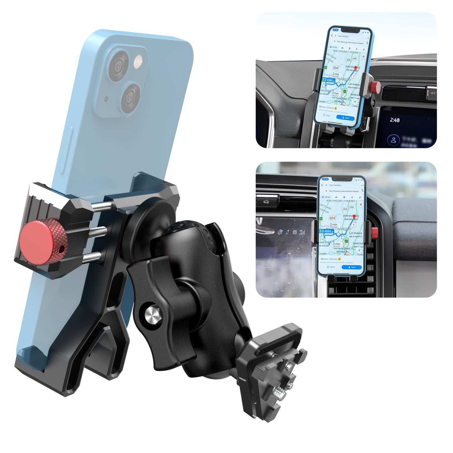 KOQEIEY Upgraded Aluminum Vent Phone Mount for Ford F150 2021-2024, Ford F-250/F-350 2023-2024, F-150 Lightning XL&PRO, 360° Rotation Metal F150 Phone